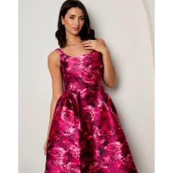 Sleeveless Floral Fit and Flare Midi Dress in Purple|CHI CHI LONDON Online