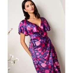 V Neck Floral Wrap Midi Dress in Multi|CHI CHI LONDON Best