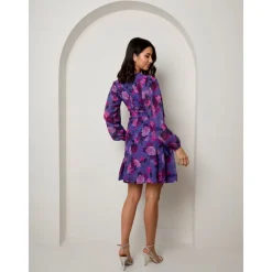 V Neck Floral Printed Chiffon Dress in Purple|CHI CHI LONDON Sale