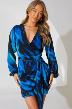 Chiffon Abstract Drape Wrap Mini Dress|In the Style Discount