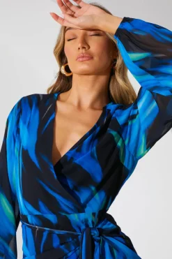 Chiffon Abstract Drape Wrap Mini Dress|In the Style Discount