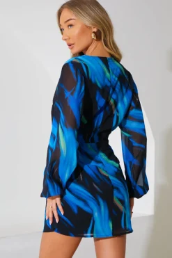Chiffon Abstract Drape Wrap Mini Dress|In the Style Discount