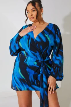 Chiffon Abstract Drape Wrap Mini Dress|In the Style Discount