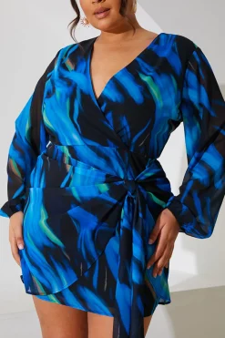 Chiffon Abstract Drape Wrap Mini Dress|In the Style Discount