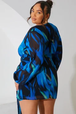 Chiffon Abstract Drape Wrap Mini Dress|In the Style Discount