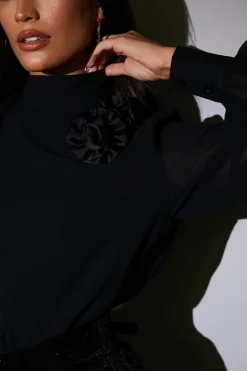 Chiffon Balloon Sleeve Detachable Corsage Blouse|In the Style Online