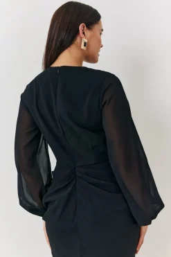 Chiffon Long Sleeve Slit Detail Midi Dress|In the Style Best