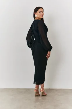 Chiffon Long Sleeve Slit Detail Midi Dress|In the Style Best