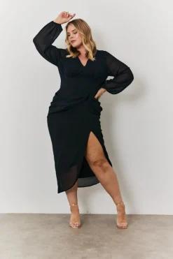 Chiffon Long Sleeve Slit Detail Midi Dress|In the Style Best
