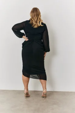 Chiffon Long Sleeve Slit Detail Midi Dress|In the Style Best