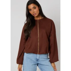 Chocolate Suede Bubble Hem Jacket|Urban Bliss Online