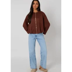 Chocolate Suede Bubble Hem Jacket|Urban Bliss Online