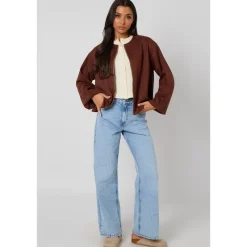 Chocolate Suede Bubble Hem Jacket|Urban Bliss Online