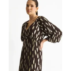 Chocolate Viscose Clipped Balloon Sleeve Maxi Dress|Gini London Outlet