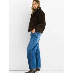 Coffee Funnel Neck Button Up Faux Fur Jacket|Gini London New