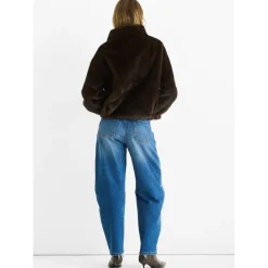 Coffee Funnel Neck Button Up Faux Fur Jacket|Gini London New