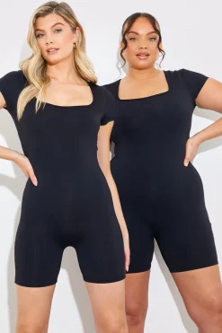 Contour Built-In Bra Short Sleeve Short Leg Square Neck Unitard|In the Style Hot
