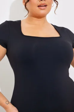 Contour Built-In Bra Short Sleeve Short Leg Square Neck Unitard|In the Style Hot
