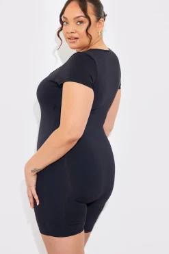 Contour Built-In Bra Short Sleeve Short Leg Square Neck Unitard|In the Style Hot