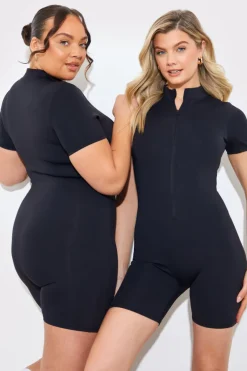 Contour Built-In Bra Short Sleeve Short Leg Half Zip Unitard|In the Style New