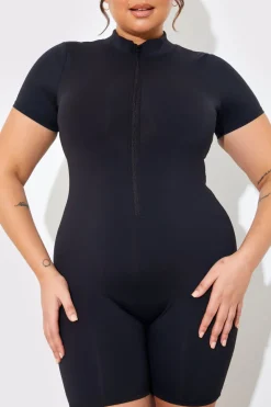 Contour Built-In Bra Short Sleeve Short Leg Half Zip Unitard|In the Style New