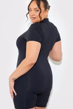 Contour Built-In Bra Short Sleeve Short Leg Half Zip Unitard|In the Style New