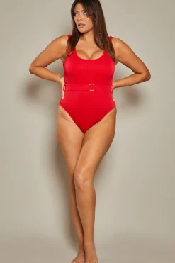 Contour Rib Belted Swimsuit|In The Style Online