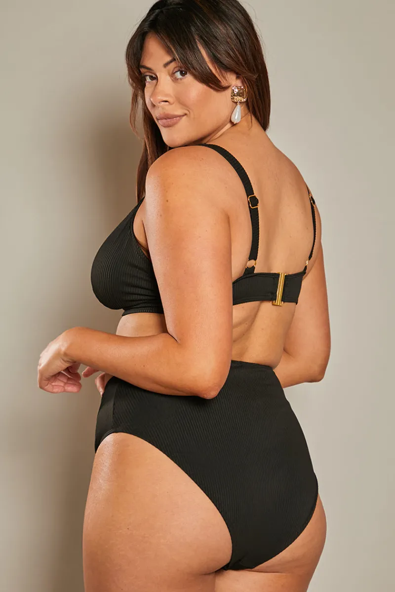 Contour Rib High Leg High Waisted Bikini Bottoms|In The Style Clearance