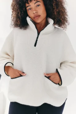 Contrast Piping Borg Lined Half Zip Up Fleece|Fits Clearance