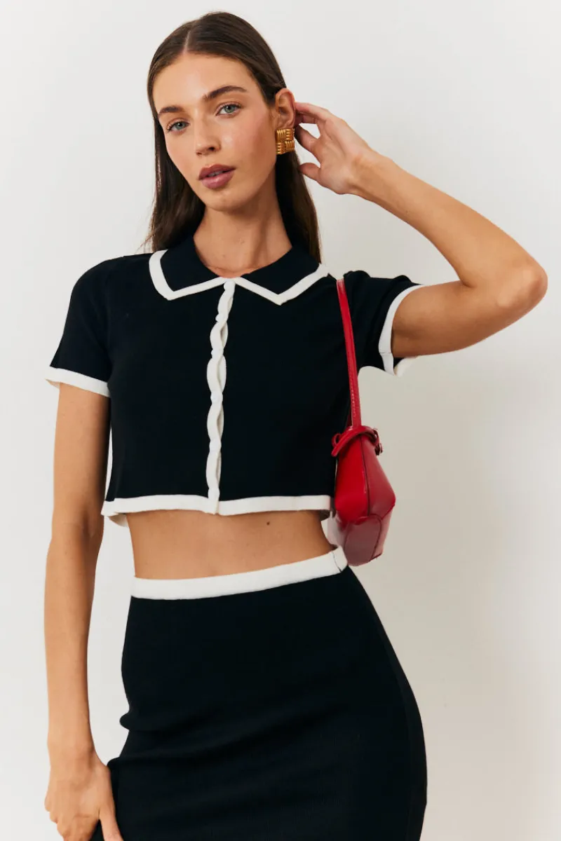 Contrast Piping Knit Co Ord Crop Top|In The Style Clearance