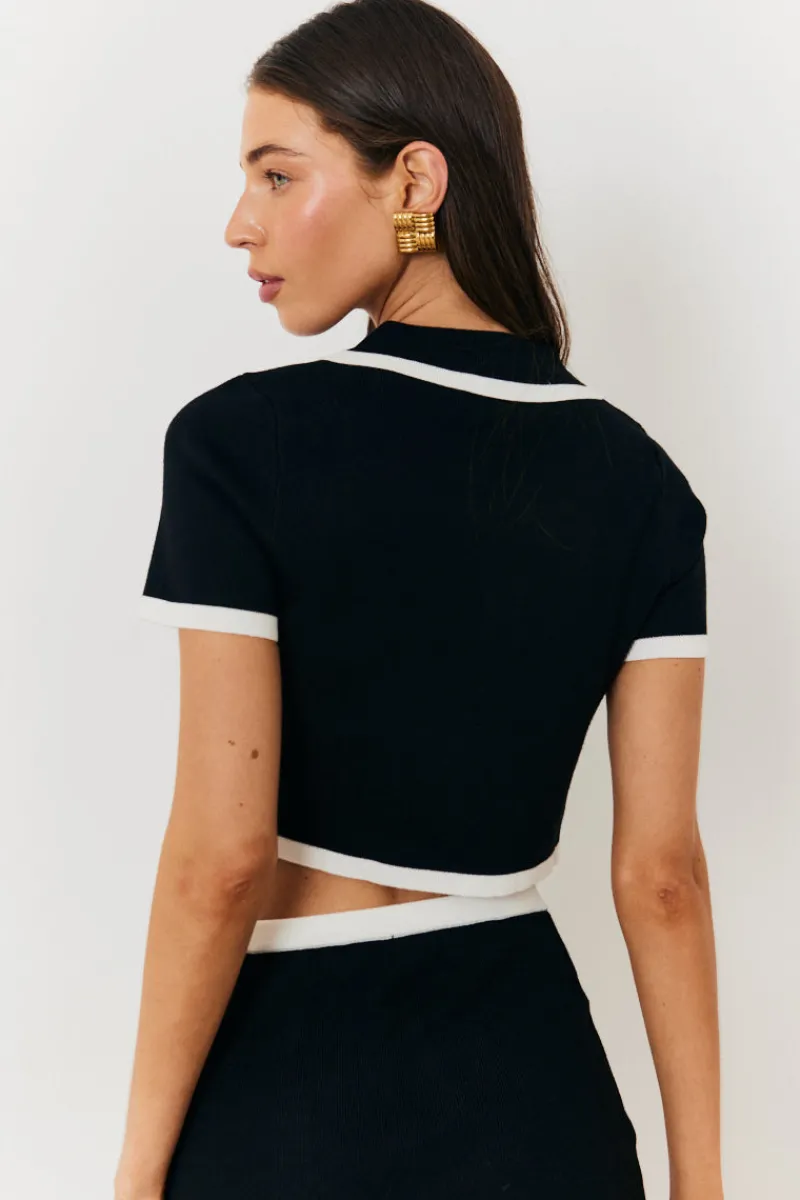 Contrast Piping Knit Co Ord Crop Top|In The Style Clearance