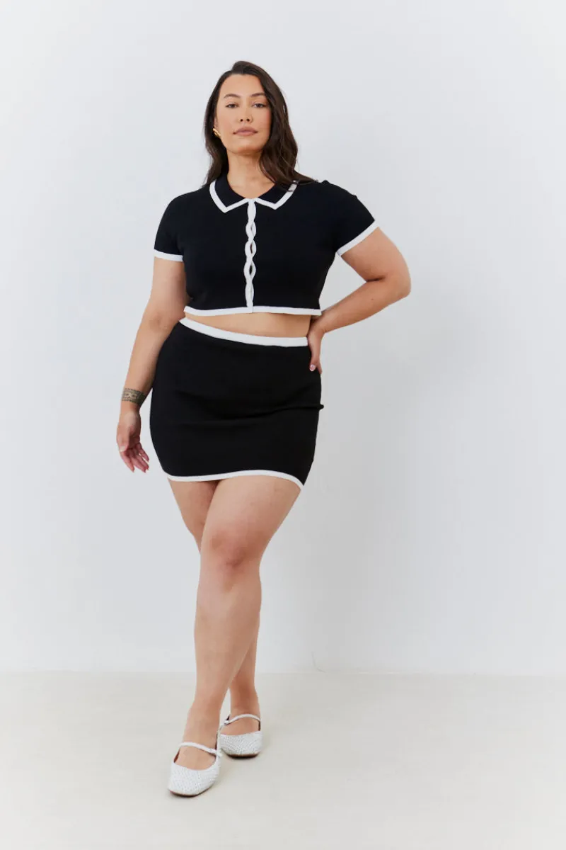 Contrast Piping Knit Co Ord Crop Top|In The Style Clearance