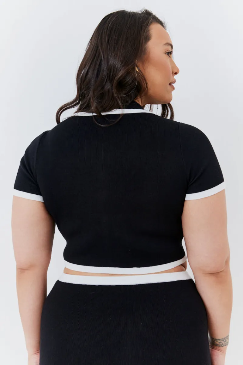 Contrast Piping Knit Co Ord Crop Top|In The Style Clearance