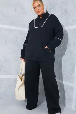 Contrast Piping Wide Leg Joggers|In the Style Outlet