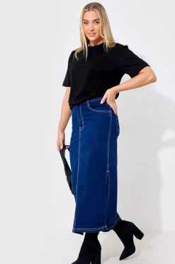 Contrast Stitch Denim Midi Skirt|In The Style Sale