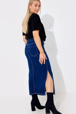 Contrast Stitch Denim Midi Skirt|In The Style Sale