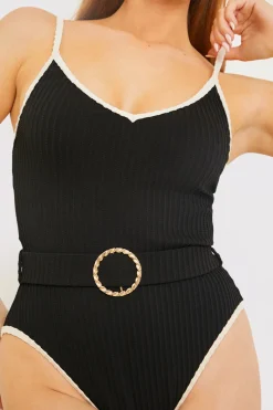 Control Contrast Binding Belted Swimsuit|In the Style Sale