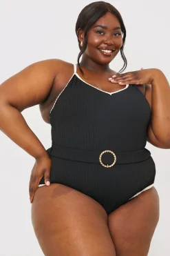 Control Contrast Binding Belted Swimsuit|In the Style Sale