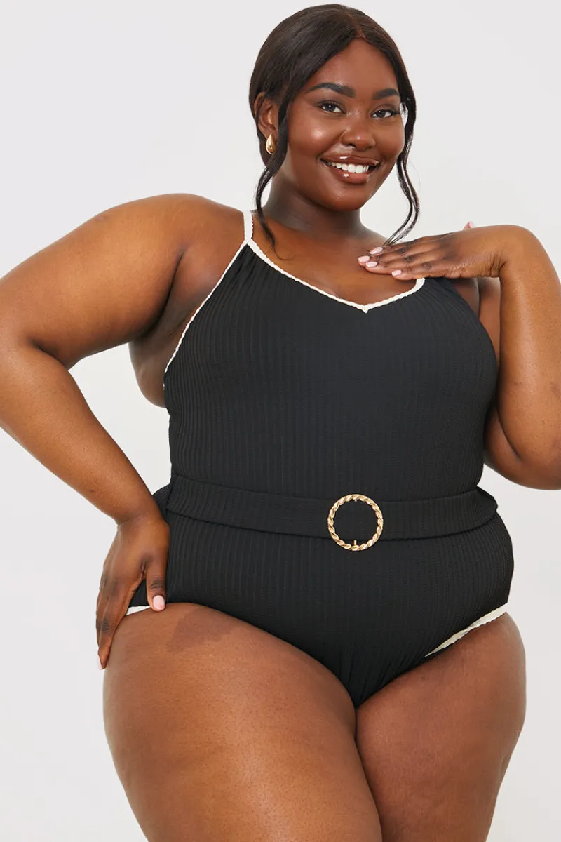 Control Contrast Binding Belted Swimsuit|In the Style Sale