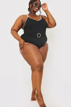 Control Contrast Binding Belted Swimsuit|In the Style Sale
