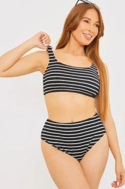 Control Crinkle Stripe High Waisted Bikini Bottom|In the Style Clearance