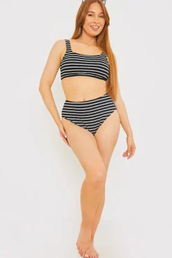 Control Crinkle Stripe High Waisted Bikini Bottom|In the Style Clearance