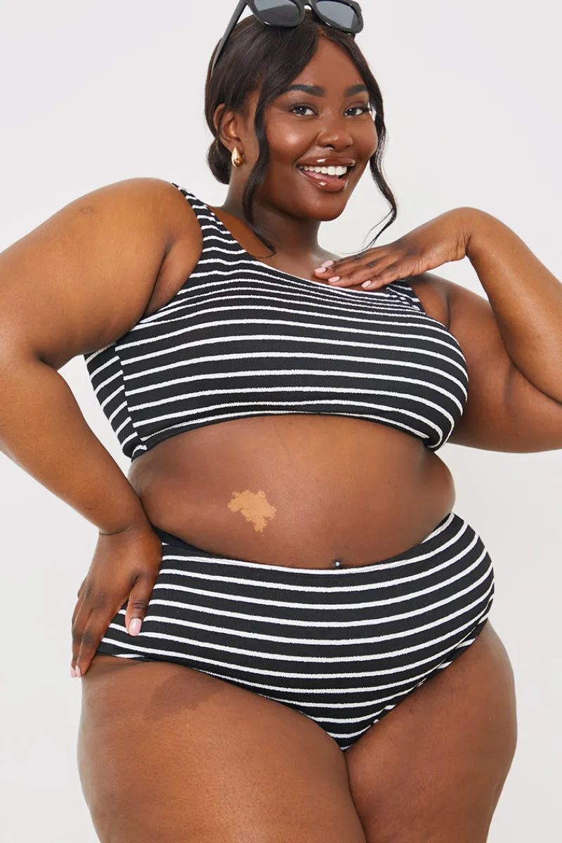 Control Crinkle Stripe High Waisted Bikini Bottom|In the Style Clearance