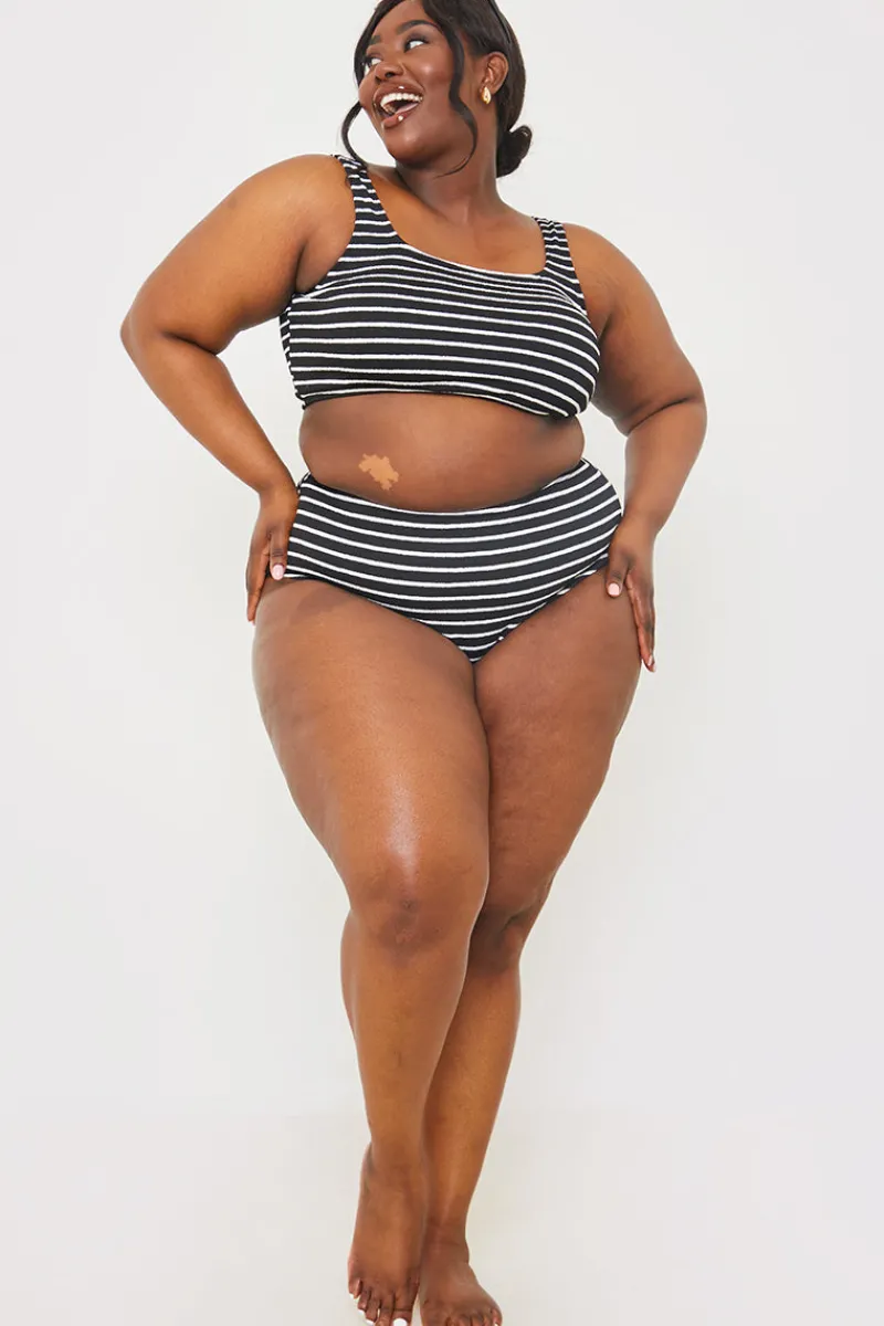 Control Crinkle Stripe High Waisted Bikini Bottom|In the Style Clearance