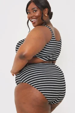 Control Crinkle Stripe High Waisted Bikini Bottom|In the Style Clearance