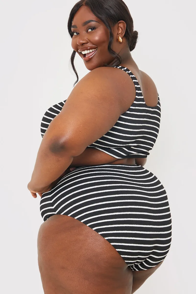 Control Crinkle Stripe High Waisted Bikini Bottom|In the Style Clearance