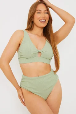 Control High Waisted Rib Bikini Bottoms|In the Style