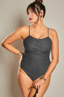 Control Micro Polka Dot Ruched Cross Over Detail Swimsuit|In The Style Best