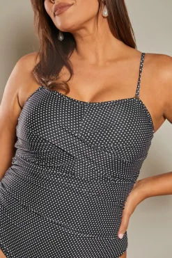 Control Micro Polka Dot Ruched Cross Over Detail Swimsuit|In The Style Best