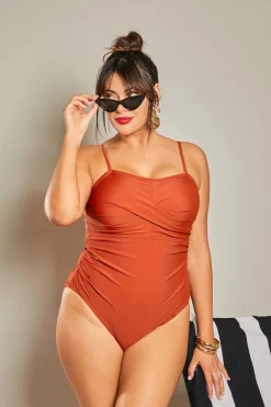 Control Ruched Crossover Detail Swimsuit|In The Style Discount